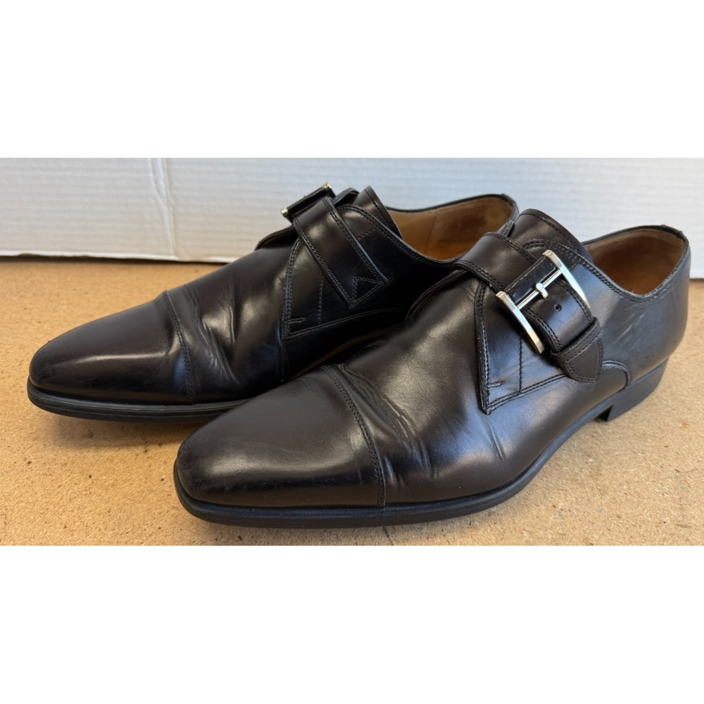 Mens Sz 7M Magnanni Black‎ Leather Monk Strap Shoes Loafers MARCO II